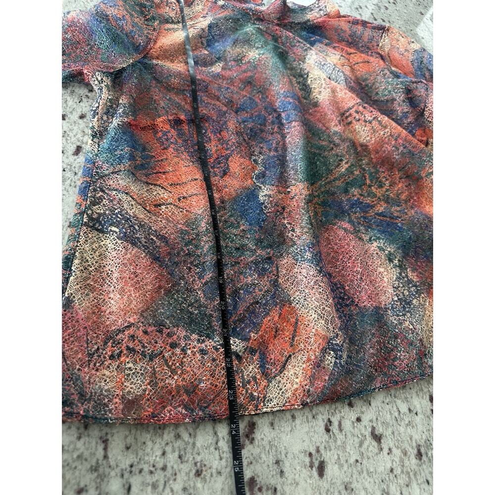 Eloquii Multicolor Sheer Mesh Mock Neck Ruffle Abstract Top Long Sleeve 16 - Picture 7 of 8